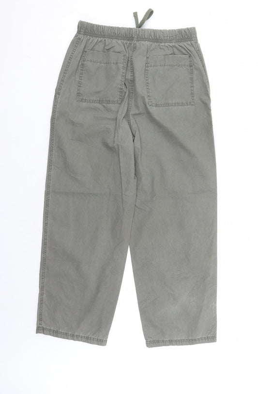 Marks and Spencer Womens Green Cotton Carrot Trousers Size 10 L26 in Regular Drawstring - Elasticated Waist