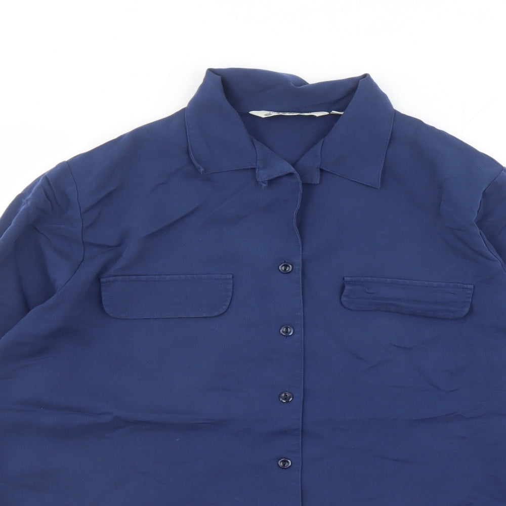 Holmewood Womens Blue Cotton Basic Button-Up Size 14 Collared