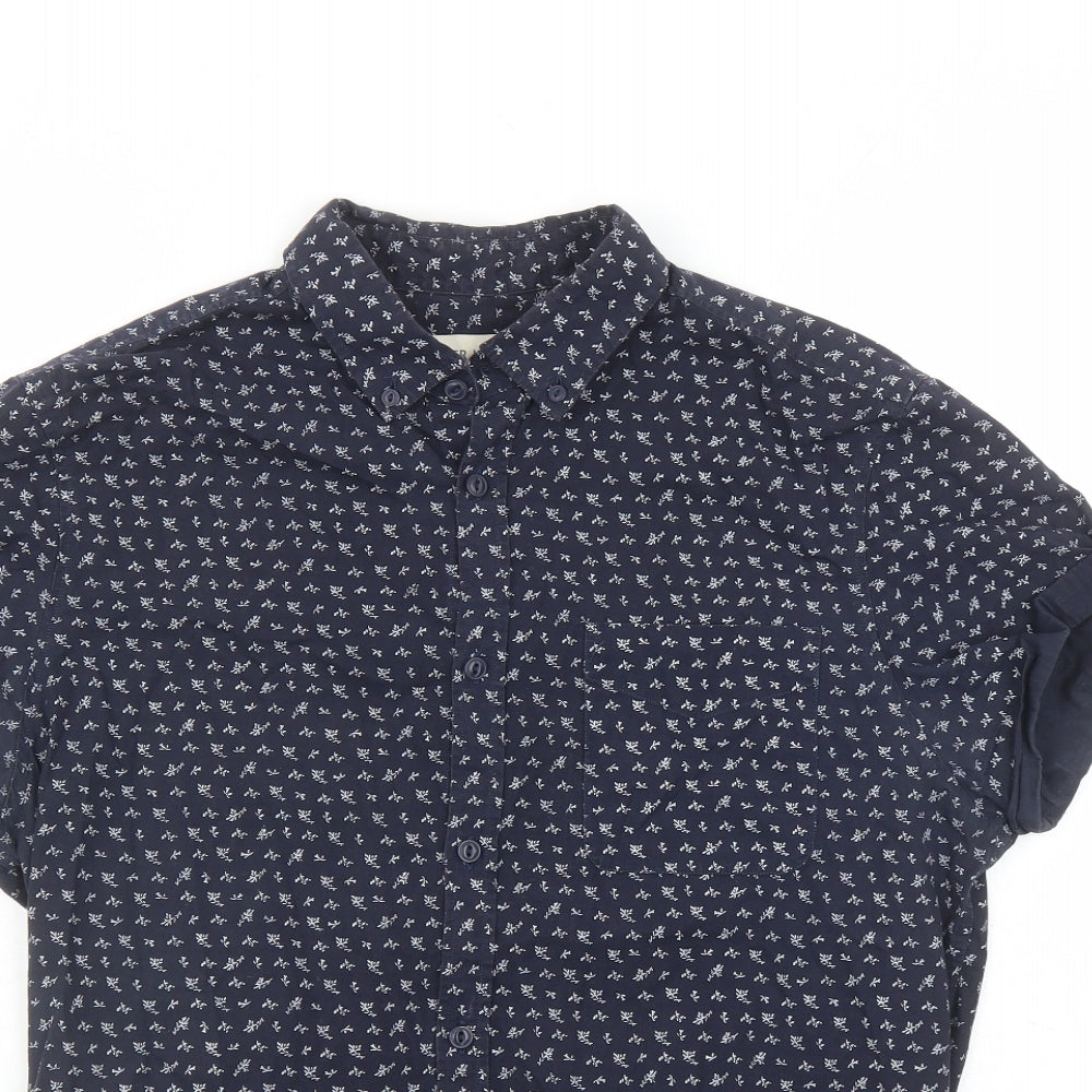 River Island Mens Blue Floral Cotton Button-Up Size M Collared Button