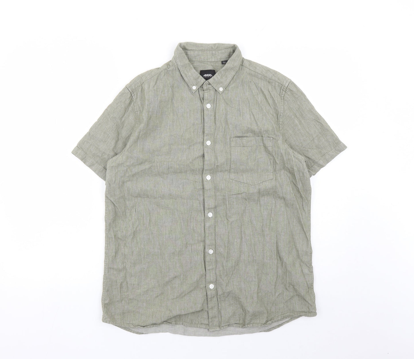 Burton Mens Green Cotton Button-Up Size L Collared Button