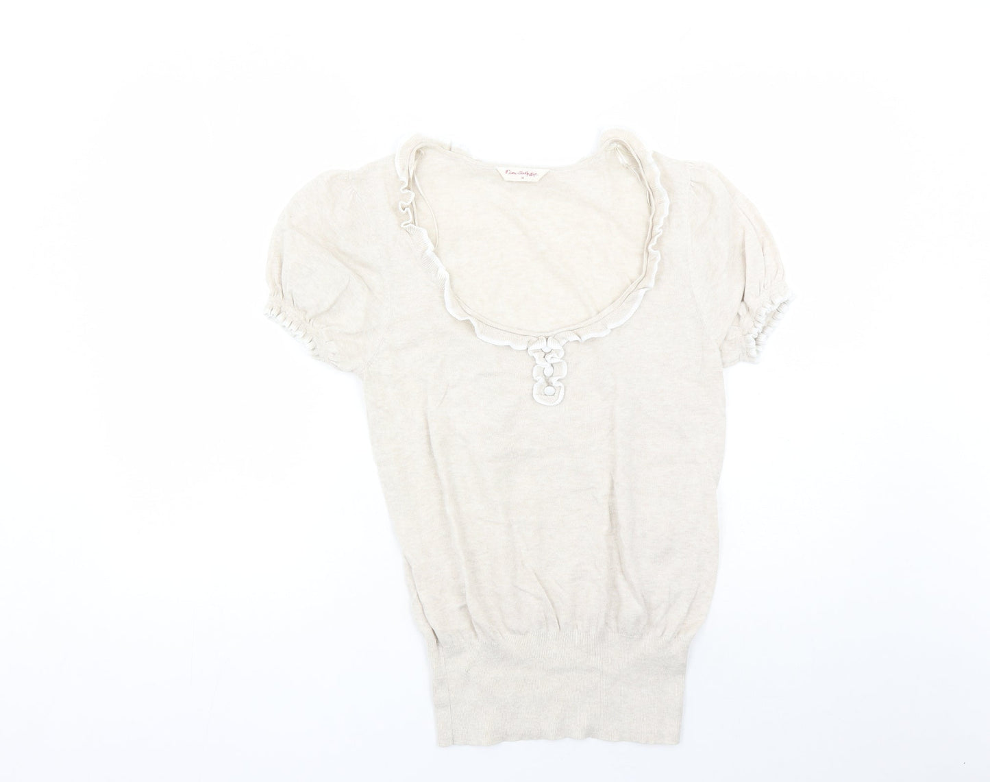 Miss Selfridge Womens Beige Round Neck Cotton Pullover Jumper Size 14