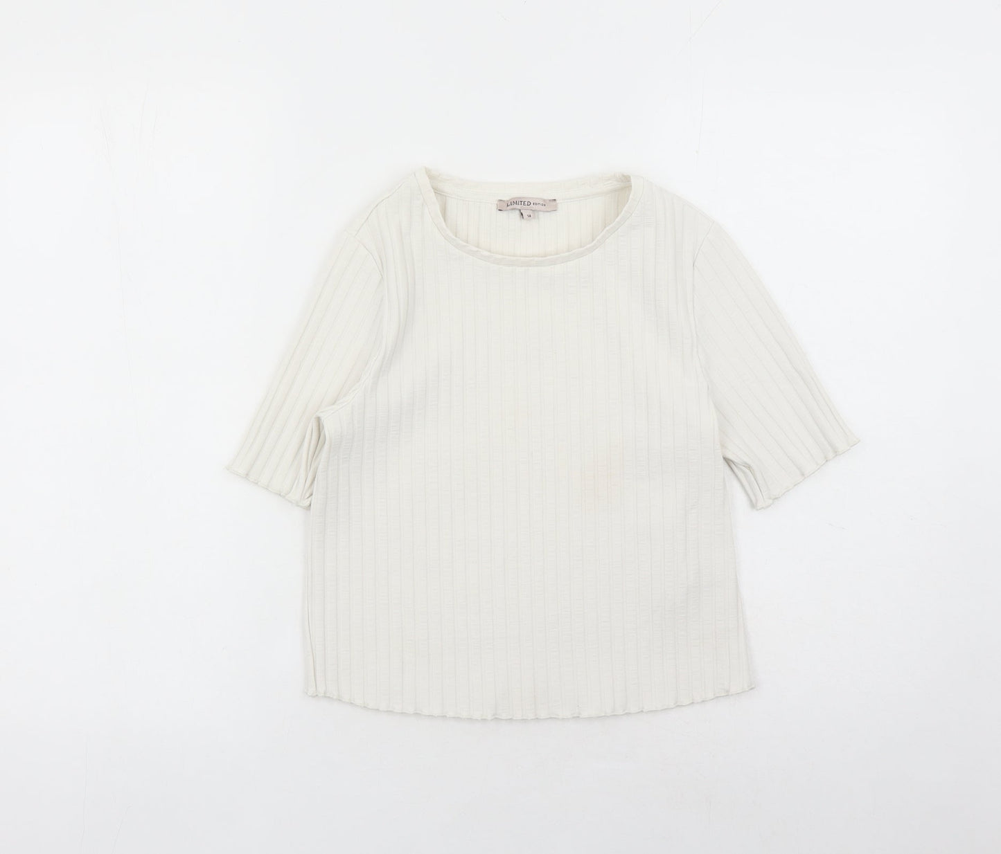 Limited Edition Womens Ivory Cotton Basic T-Shirt Size 14 Round Neck
