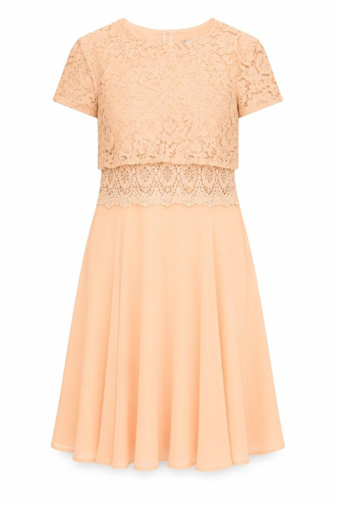Boohoo Womens Orange Polyester Fit & Flare Size 14 Round Neck Zip - Crochet Detail