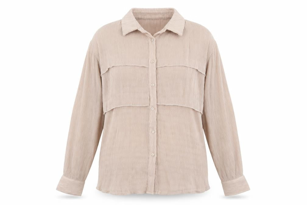 Glamorous Womens Beige Polyester Basic Button-Up Size 8 Collared