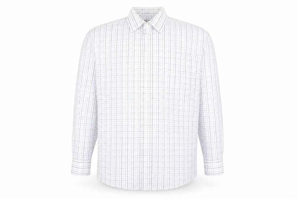 Marks and Spencer Mens White Check Polyester Button-Up Size 16.5 Collared Button