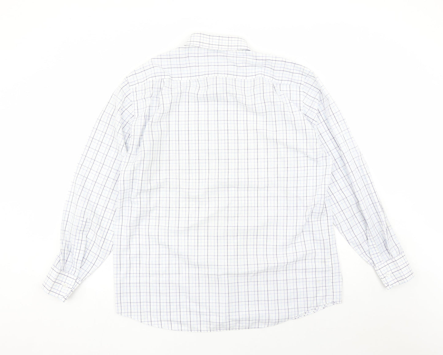 Marks and Spencer Mens White Check Polyester Button-Up Size 16.5 Collared Button