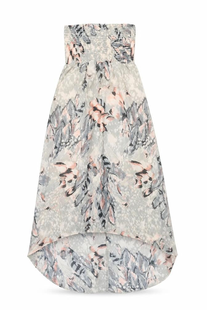 Front view of Miss Selfridge women’s multicoloured geometric polyester fit & flare, size UK 4, square neck pullover