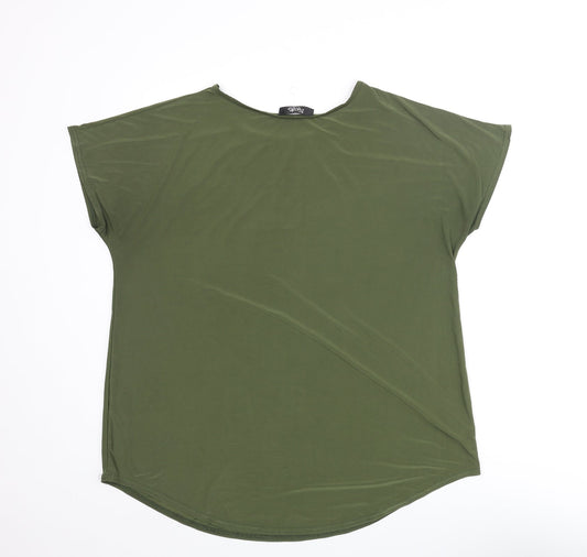 Nicole Womens Green Polyester Basic T-Shirt Size M Round Neck