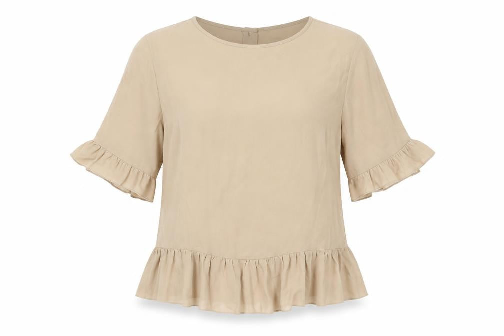 Boohoo Womens Beige Polyester Basic Blouse Size 8 Round Neck - Fill