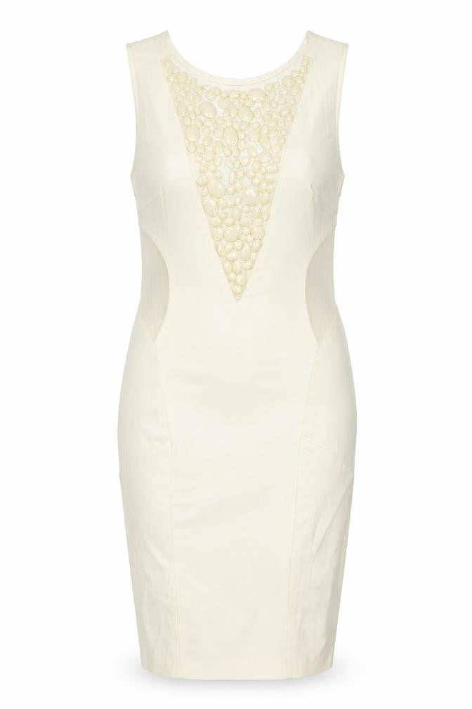 Miss Selfridge Womens Ivory Viscose Bodycon Size 4 Round Neck Zip - Rhinestone