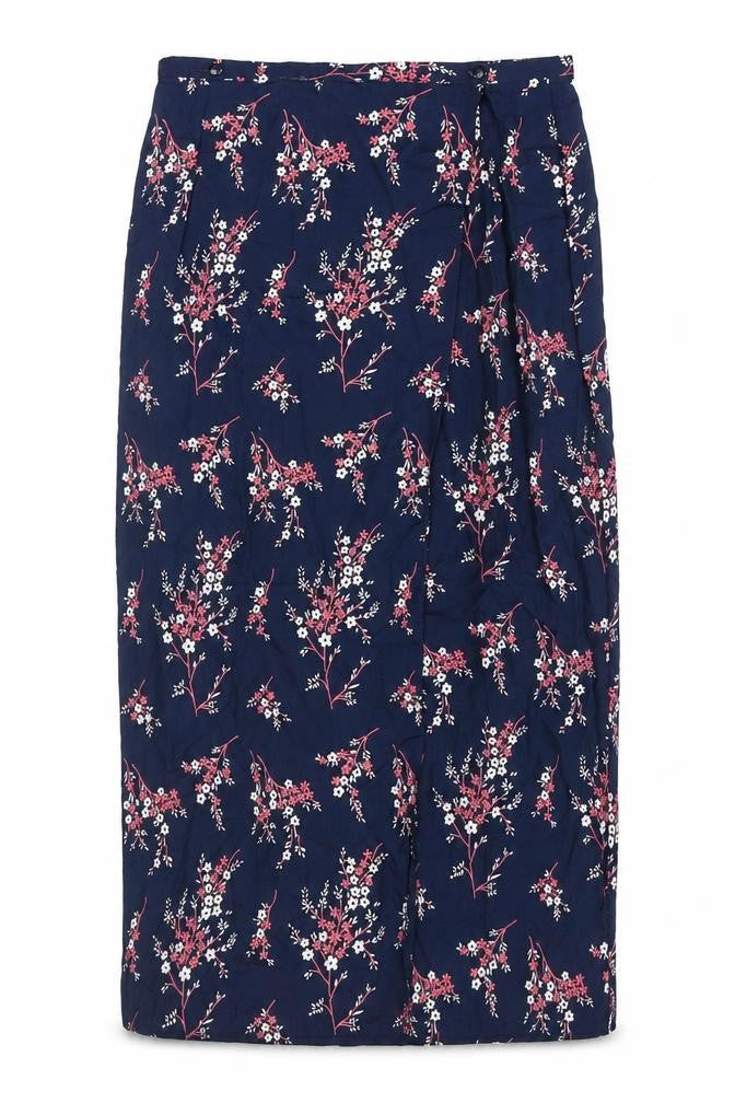 Benhannah Womens Blue Floral Polyester Wrap Skirt Size 16 Button