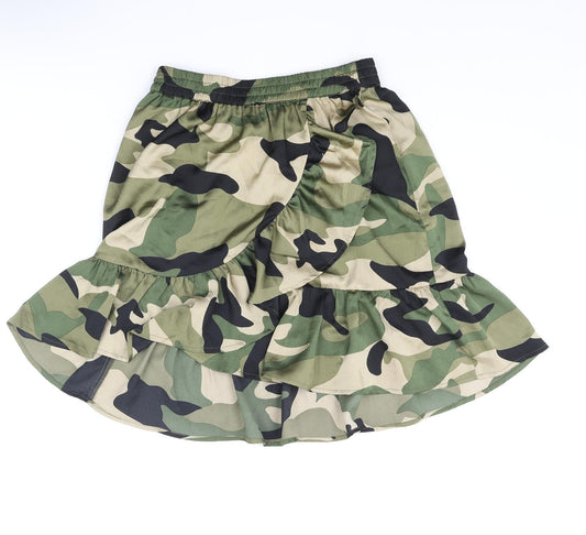 ICHI Womens Green Camouflage Polyester A-Line Skirt Size S - Frill