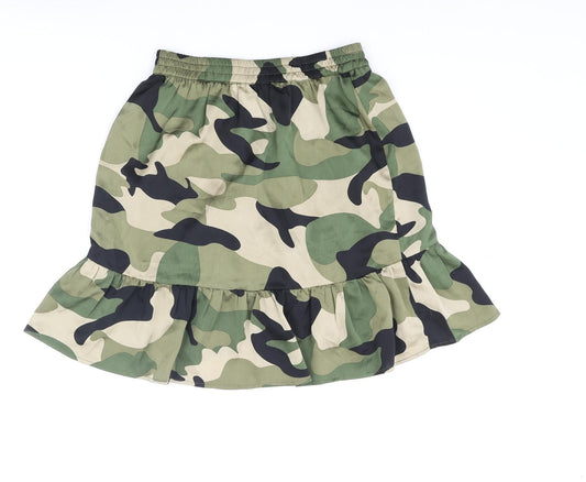 ICHI Womens Green Camouflage Polyester A-Line Skirt Size S - Frill