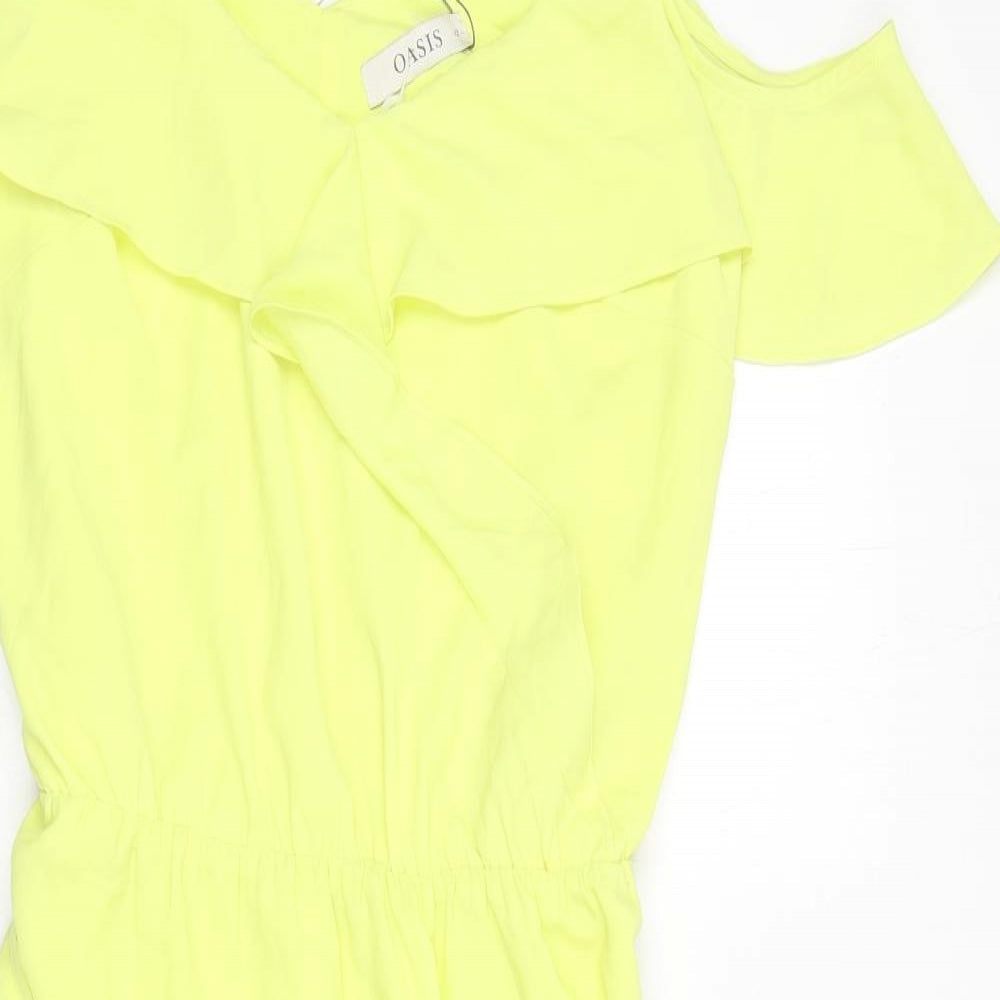 Oasis Womens Yellow Polyester A-Line Size 12 Scoop Neck Pullover - Asymmetric, Ruffles