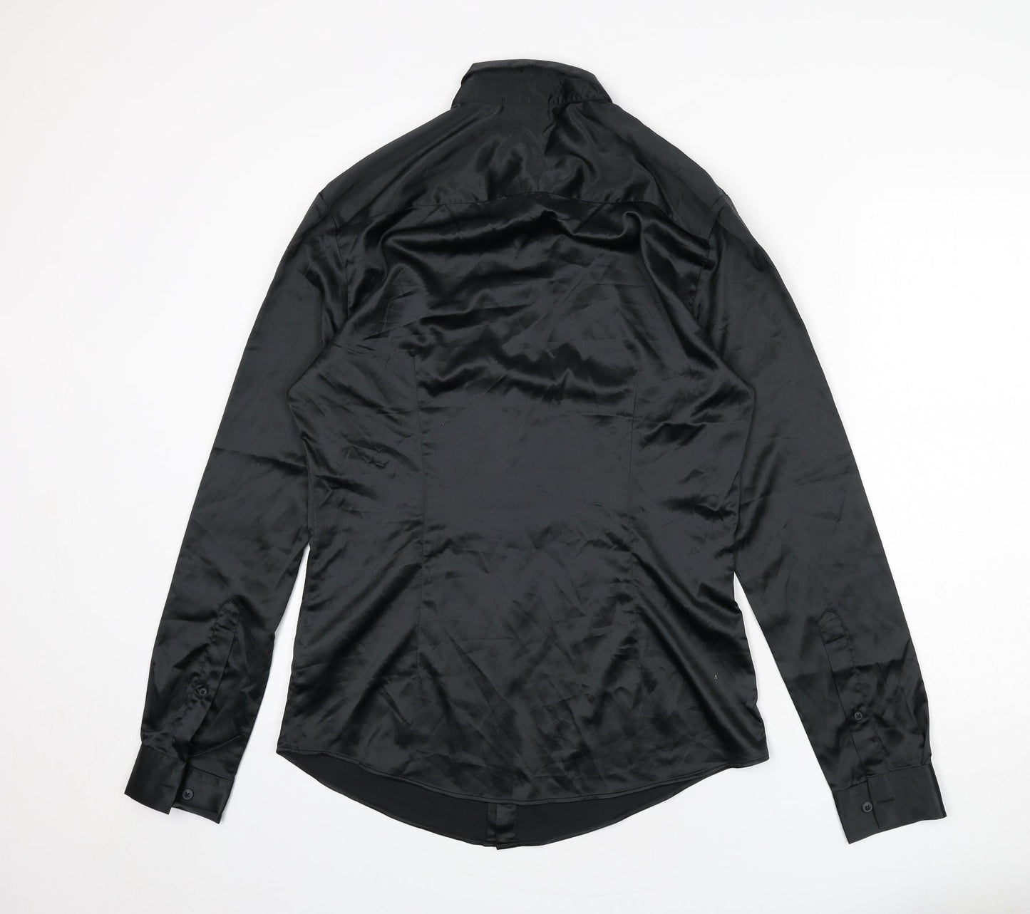 ASOS Mens Black Polyester Button-Up Size L Collared Button