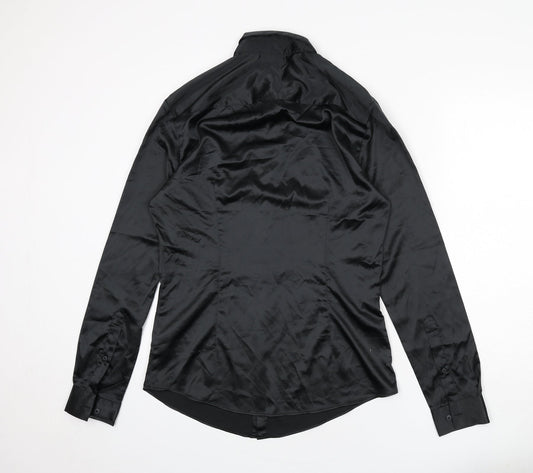 ASOS Mens Black Polyester Button-Up Size L Collared Button
