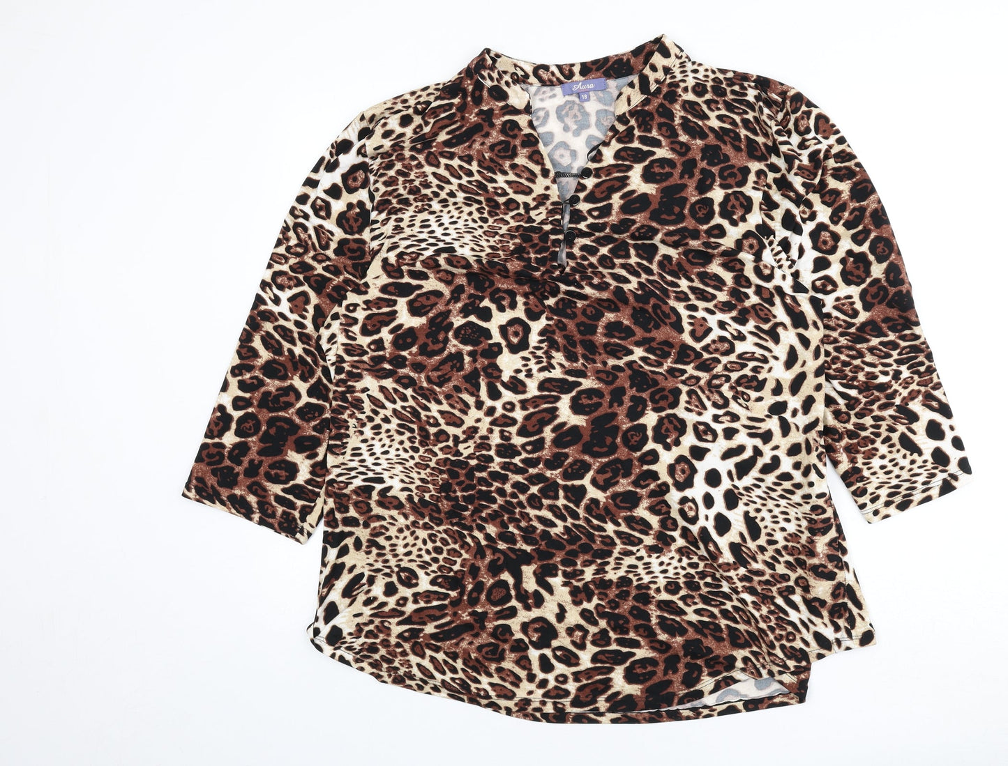 ANNA Womens Multicoloured Animal Print Polyester Basic T-Shirt Size 18 V-Neck - Leopard Print