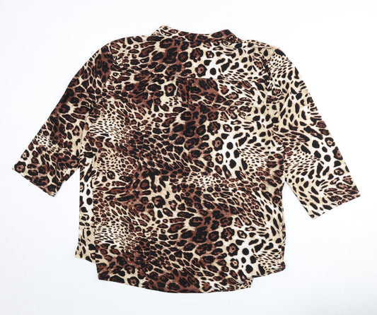 ANNA Womens Multicoloured Animal Print Polyester Basic T-Shirt Size 18 V-Neck - Leopard Print