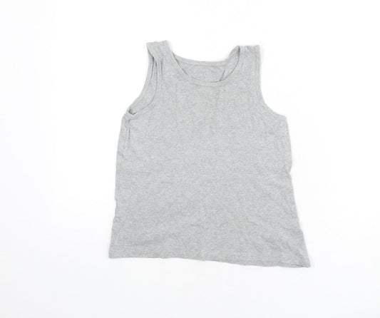 Marks and Spencer Boys Grey 100% Cotton Basic Tank Size 9-10 Years Round Neck Pullover