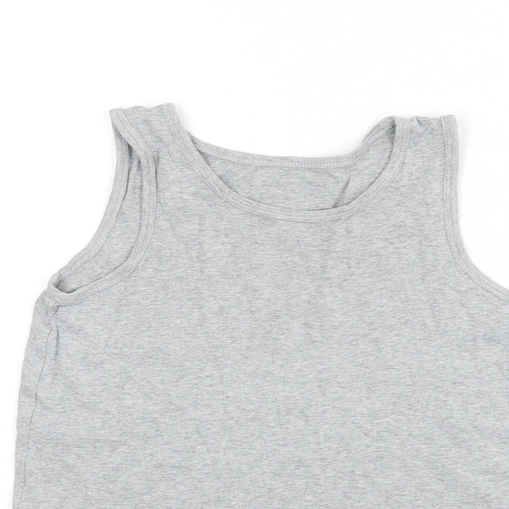 Marks and Spencer Boys Grey 100% Cotton Basic Tank Size 9-10 Years Round Neck Pullover