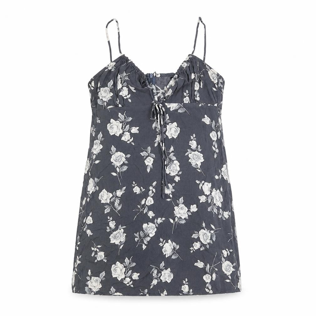 Motel Womens Grey Floral Viscose Mini Size S V-Neck Zip