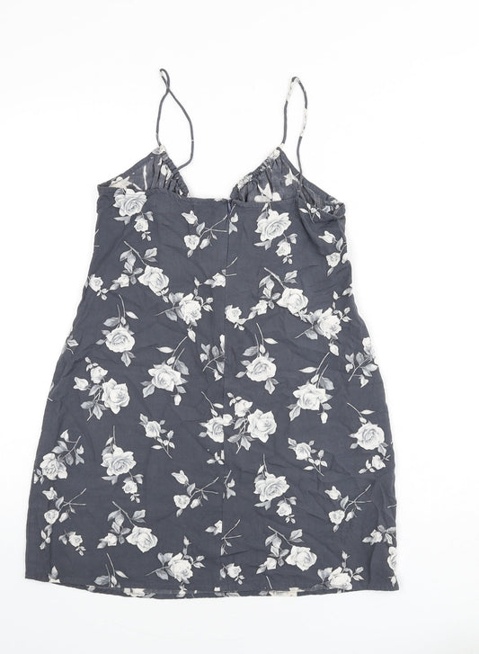Motel Womens Grey Floral Viscose Mini Size S V-Neck Zip