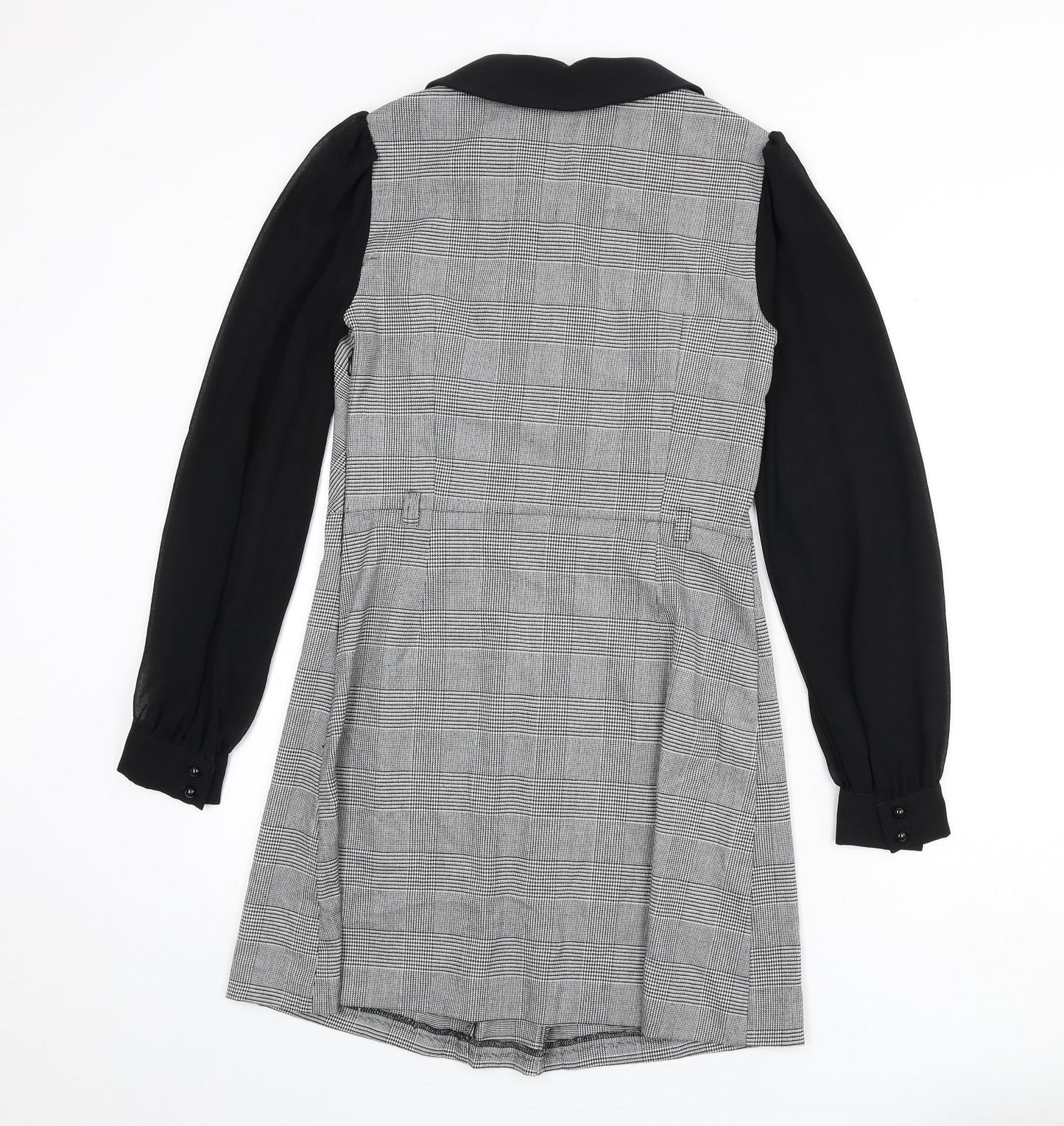 Miss Selfridge Womens Black Houndstooth Polyester A-Line Size 12 Collared Zip - Keyhole Cut Out