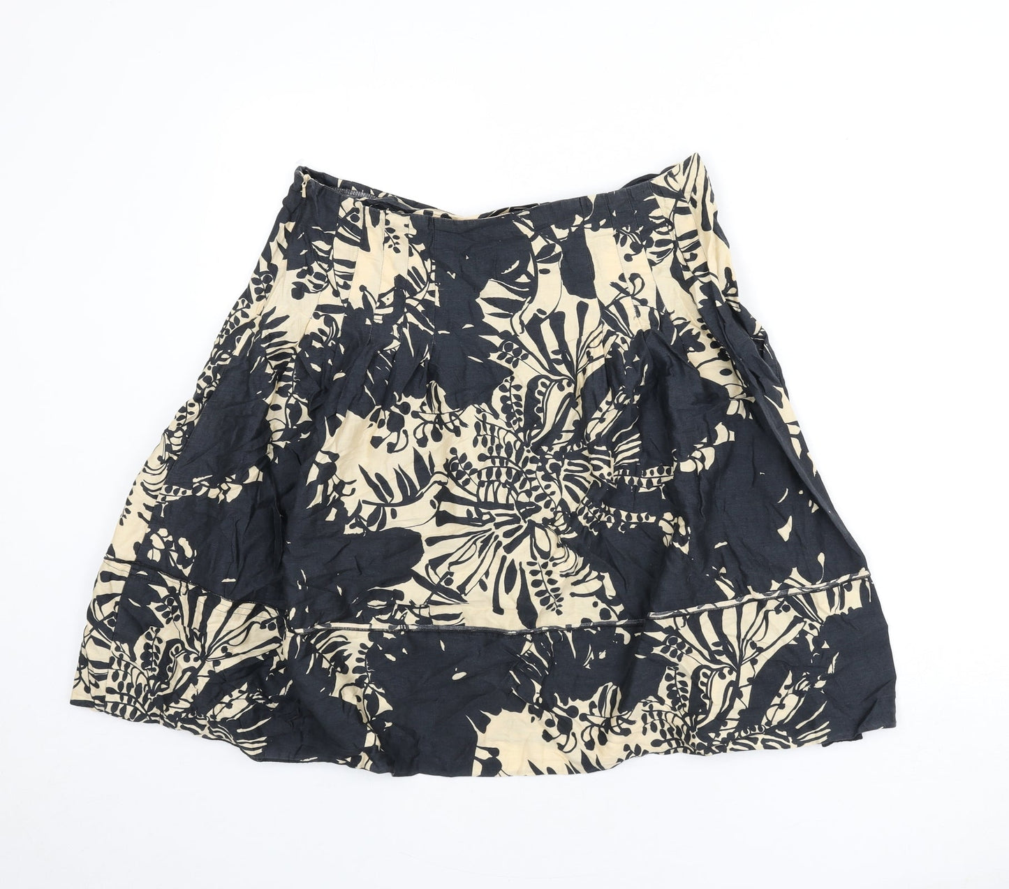 Topshop Womens Black Geometric Cotton Flare Skirt Size 12 Zip - Leaf Print