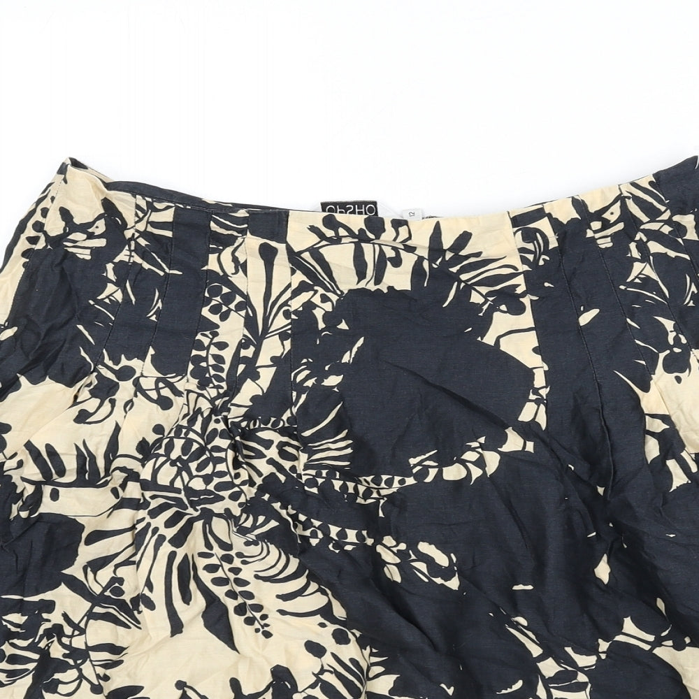 Topshop Womens Black Geometric Cotton Flare Skirt Size 12 Zip - Leaf Print