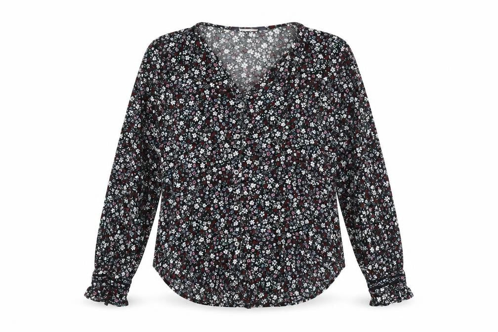 Marks and Spencer Womens Multicoloured Floral Viscose Basic Button-Up Size 10 V-Neck