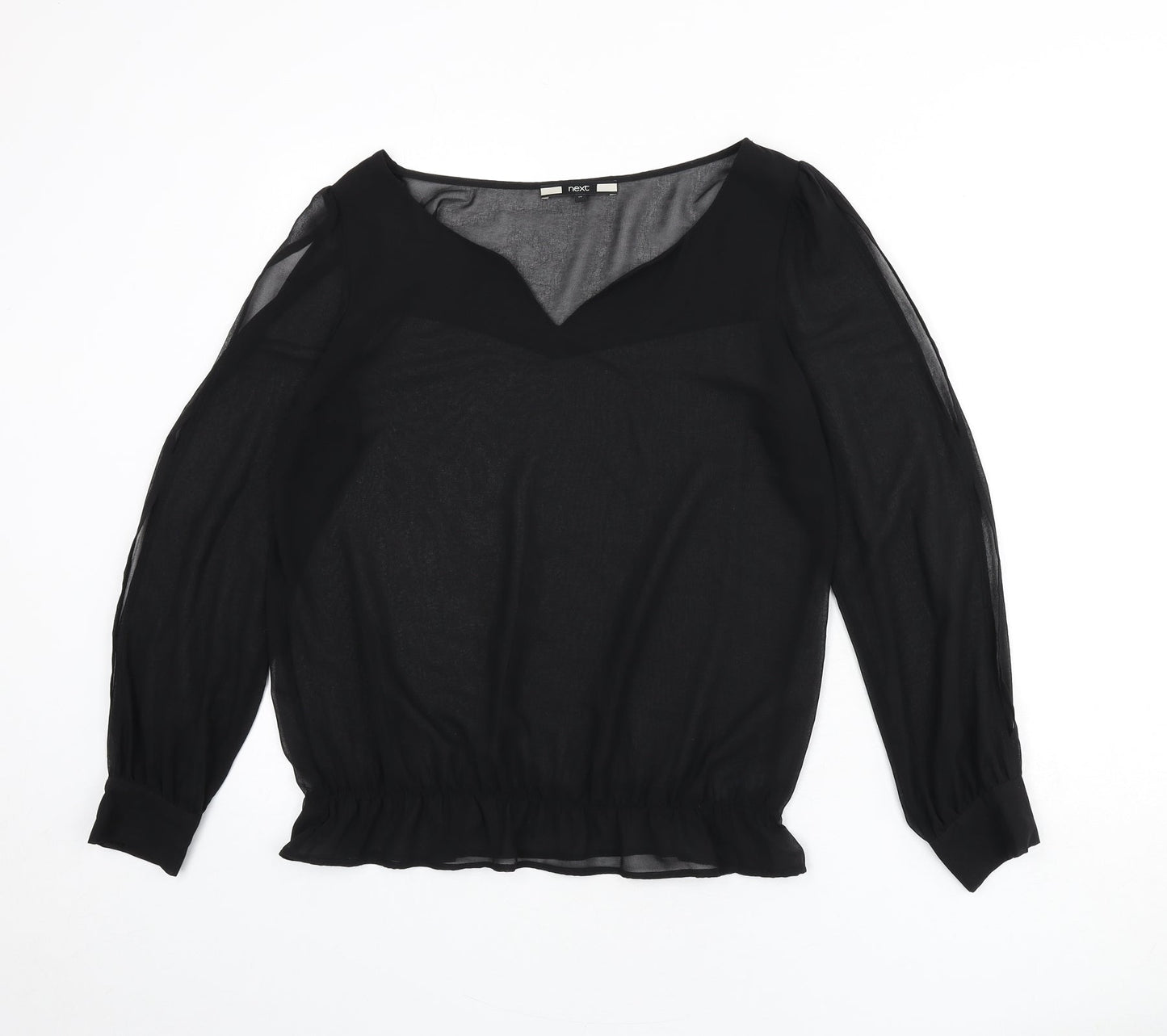 NEXT Womens Black Polyester Basic Blouse Size 12 V-Neck - Sheer