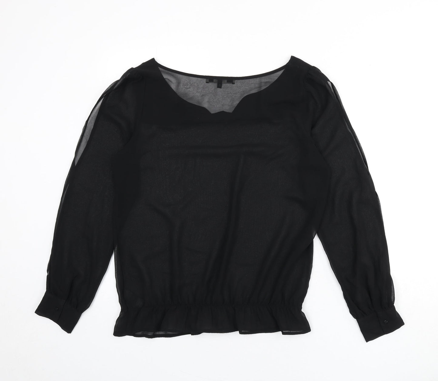 NEXT Womens Black Polyester Basic Blouse Size 12 V-Neck - Sheer