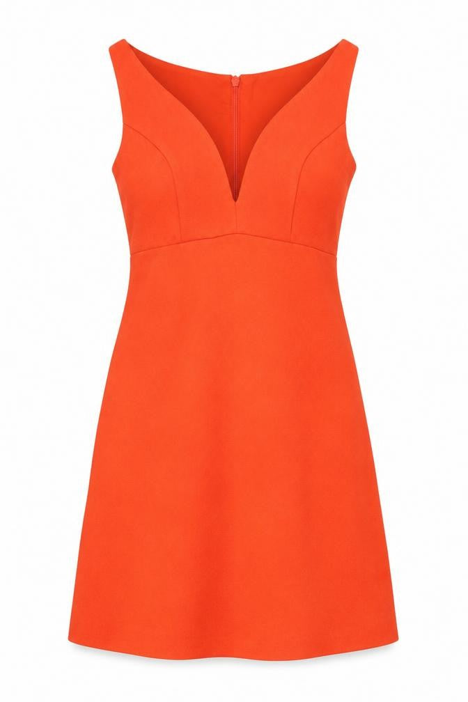Front view of ASOS women’s orange polyester a-line, size UK 10, sweetheart zip
