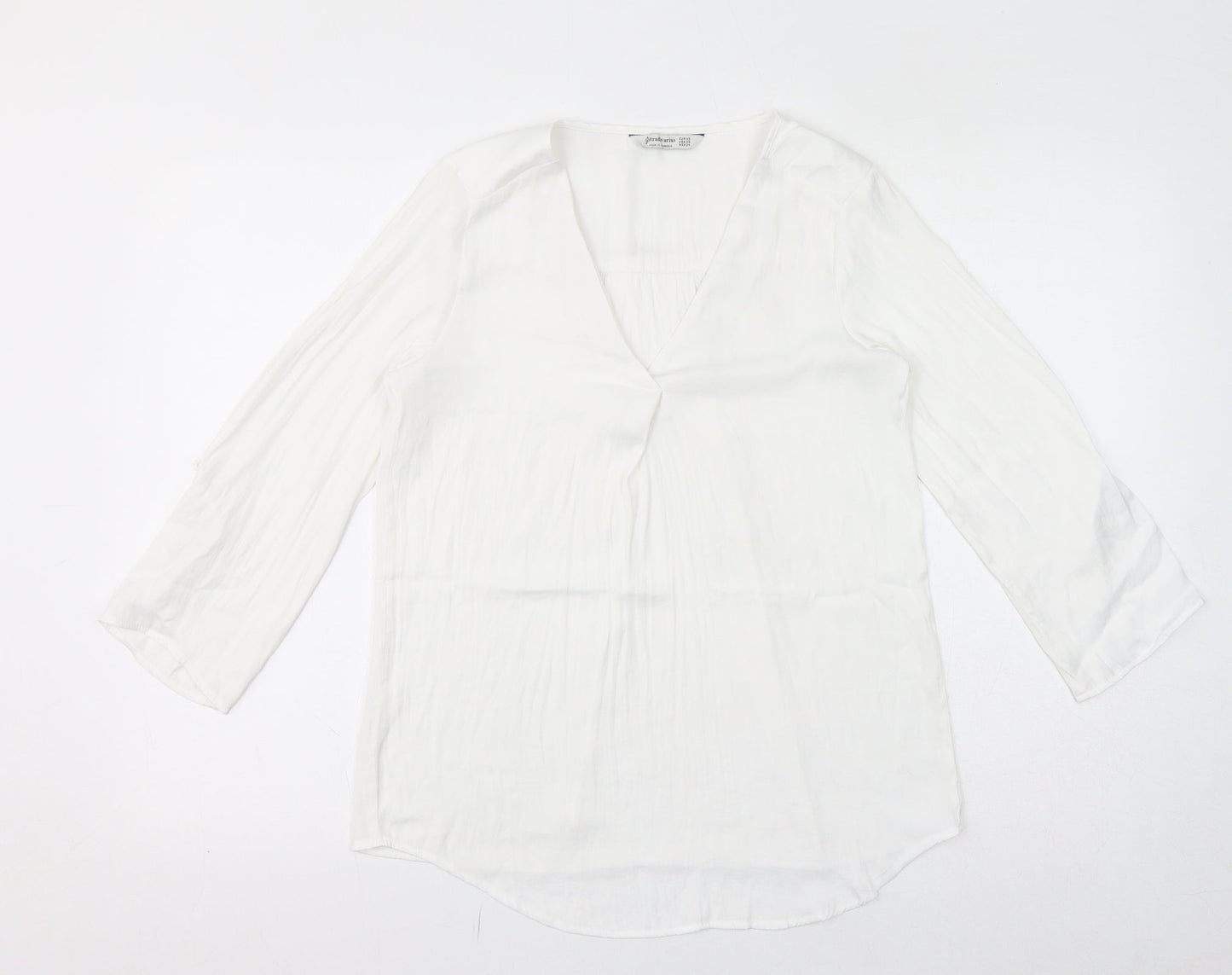 Stradivarius Womens White Polyester Basic Blouse Size XS V-Neck