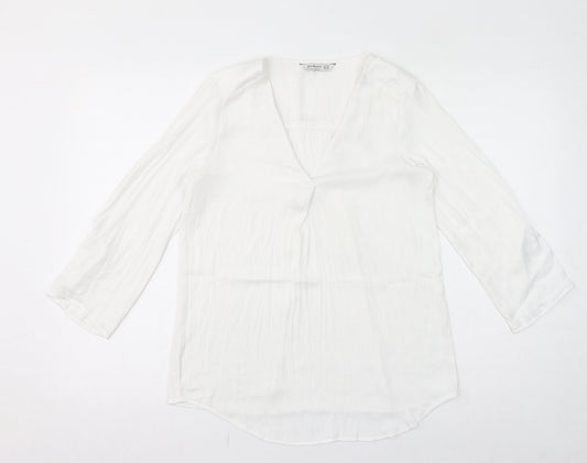 Stradivarius Womens White Polyester Basic Blouse Size XS V-Neck