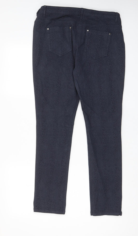 Grabal Arlok Womens Blue Animal Print Cotton Skinny Jeans Size 14 L29 in Regular Zip - Pockets
