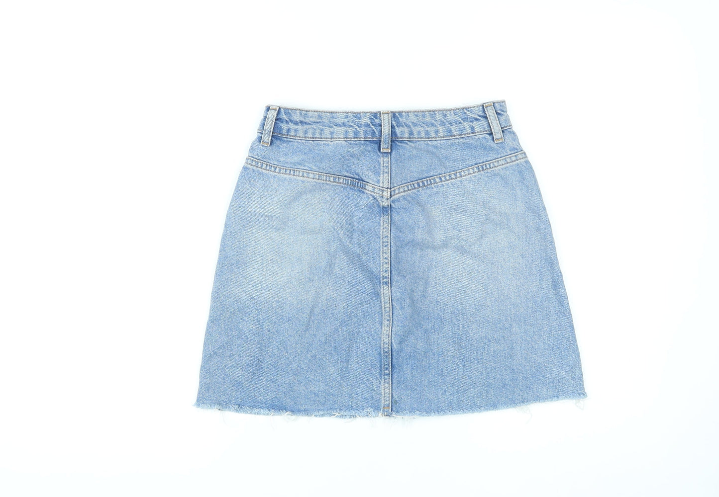 Topshop Womens Blue Cotton A-Line Skirt Size 6 Button