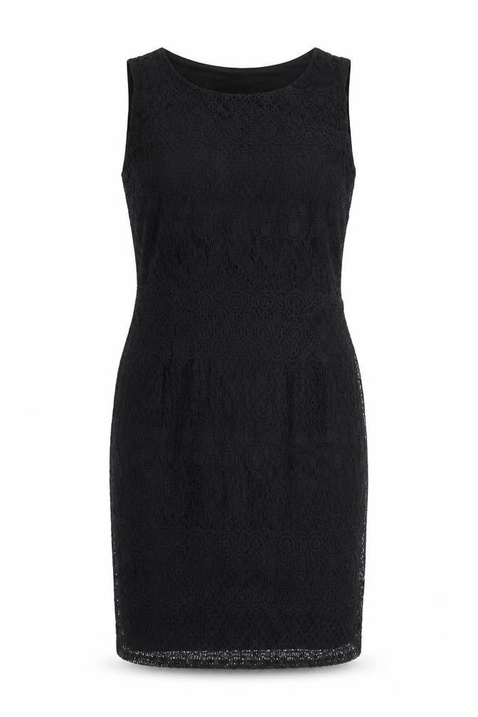 Pinky Womens Black Geometric Cotton Pencil Dress Size S Boat Neck Pullover - Lace