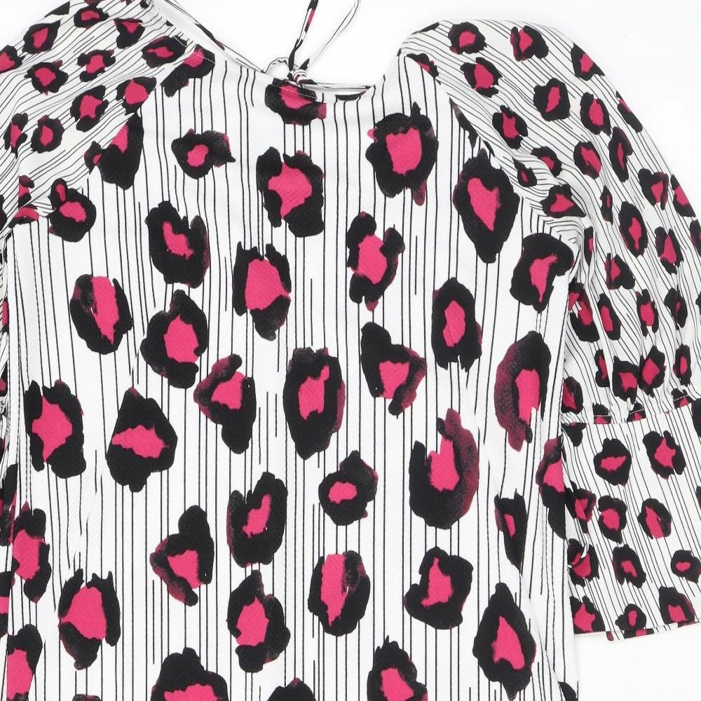 NEXT Womens Pink Animal Print Polyester T-Shirt Dress Size 10 Round Neck Tie