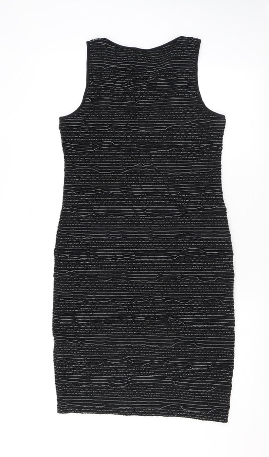New Look Womens Black Striped Polyester Bodycon Size 12 Scoop Neck Pullover