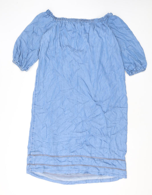Marks and Spencer Womens Blue Polyester T-Shirt Dress Size 12 Off the Shoulder Pullover