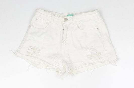 Moses Queen Womens White Cotton Hot Pants Shorts Size M L3 in Regular Zip