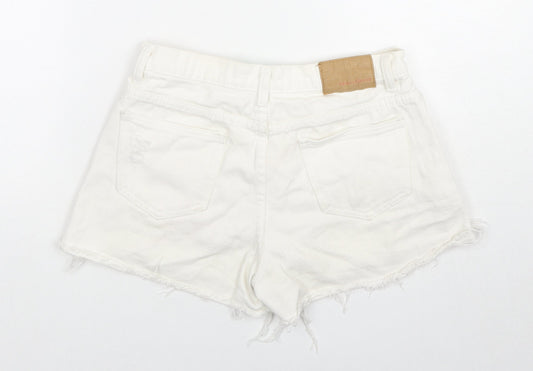 Moses Queen Womens White Cotton Hot Pants Shorts Size M L3 in Regular Zip