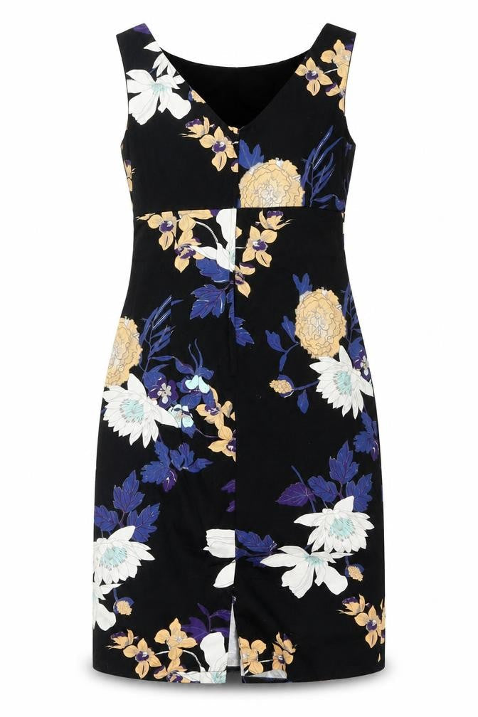 Dorothy Perkins Womens Black Floral Cotton A-Line Size 10 Boat Neck Zip