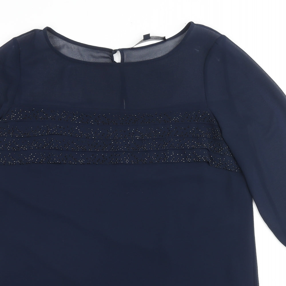 French Connection Womens Blue Polyester Tunic T-Shirt Size 14 Boat Neck - Rhinestone Detail
