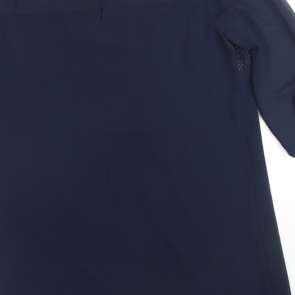 French Connection Womens Blue Polyester Tunic T-Shirt Size 14 Boat Neck - Rhinestone Detail