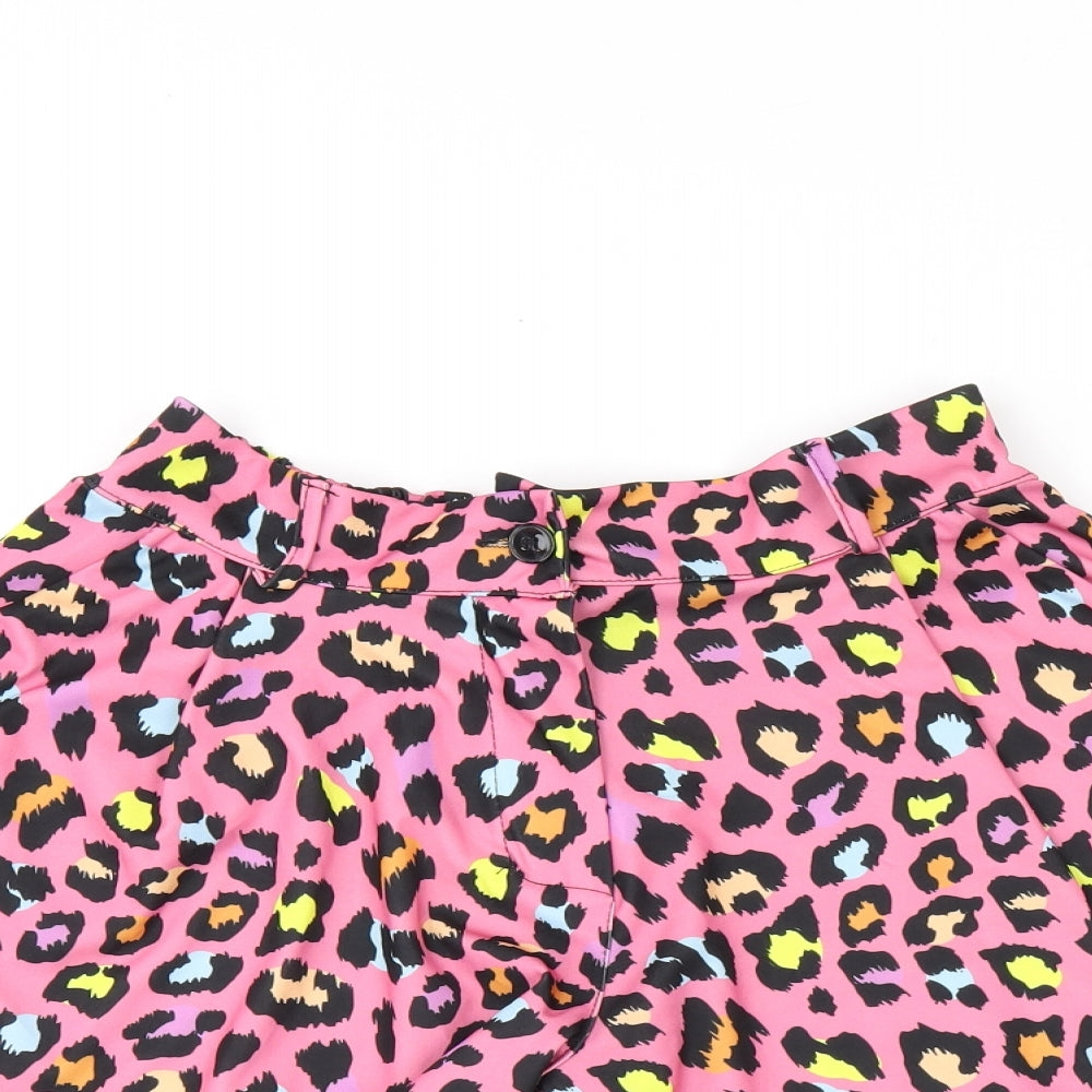 Stylewise Womens Pink Animal Print Polyester Basic Shorts Size M L3 in Regular Zip