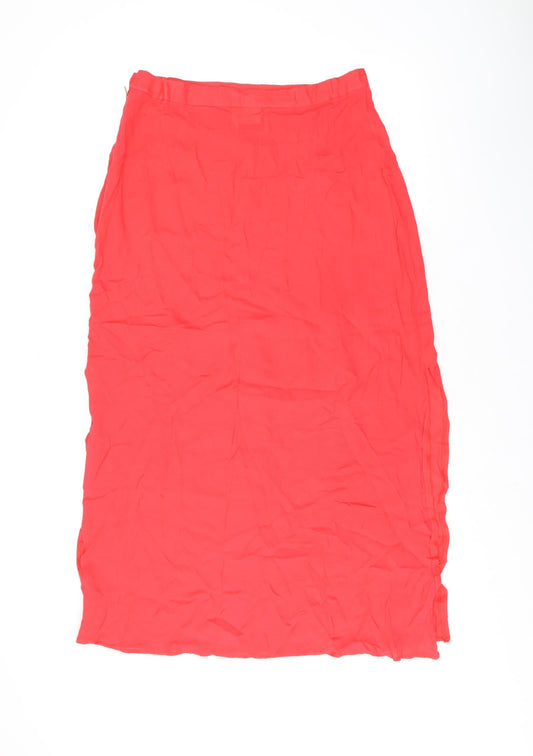 Wallis Womens Red Viscose Swing Skirt Size 14 Zip - Split hem