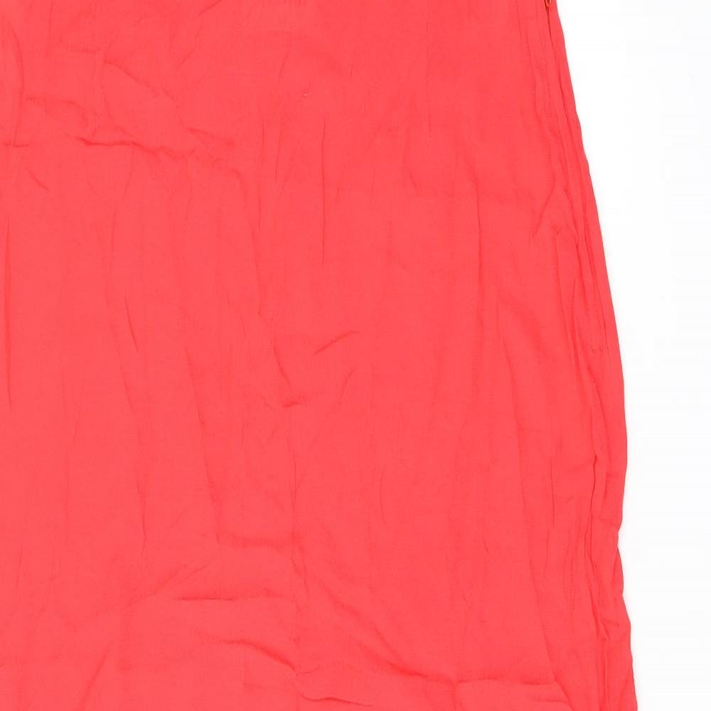 Wallis Womens Red Viscose Swing Skirt Size 14 Zip - Split hem