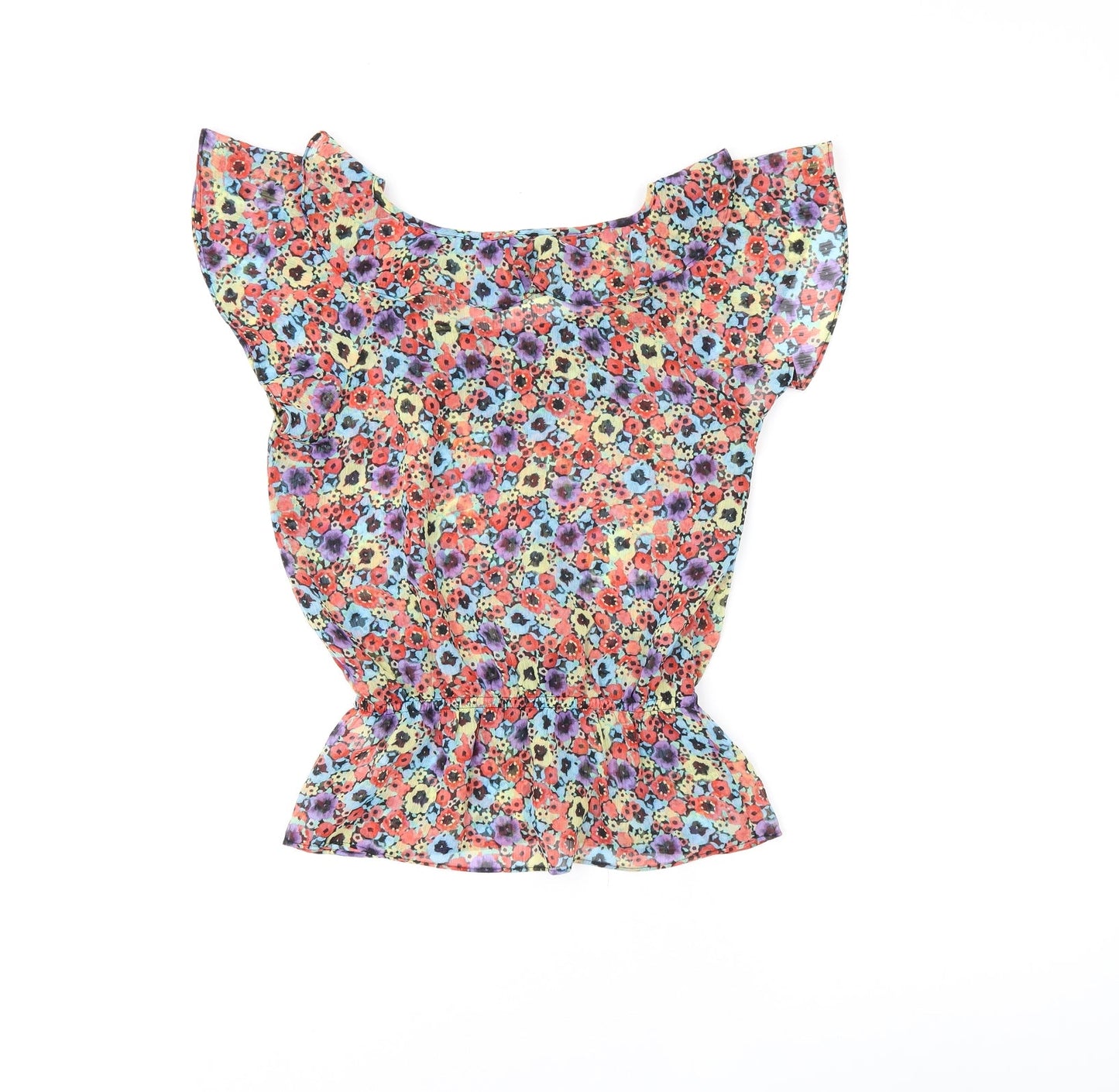 H&M Womens Multicoloured Floral Polyester Basic Blouse Size 4 Scoop Neck
